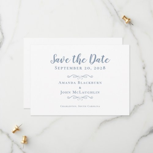 Elegant Delicate Romantic Calligraphy Dusty Blue Save The Date