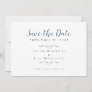 Elegant Delicate Romantic Calligraphy Dusty Blue Save The Date