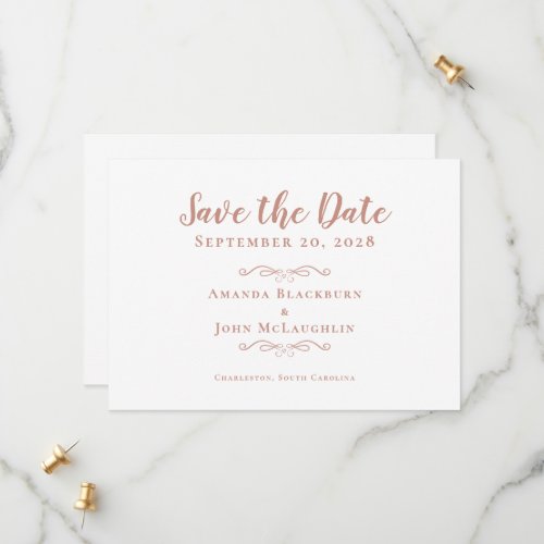 Elegant Delicate Romantic Calligraphy Rose Gold Save The Date