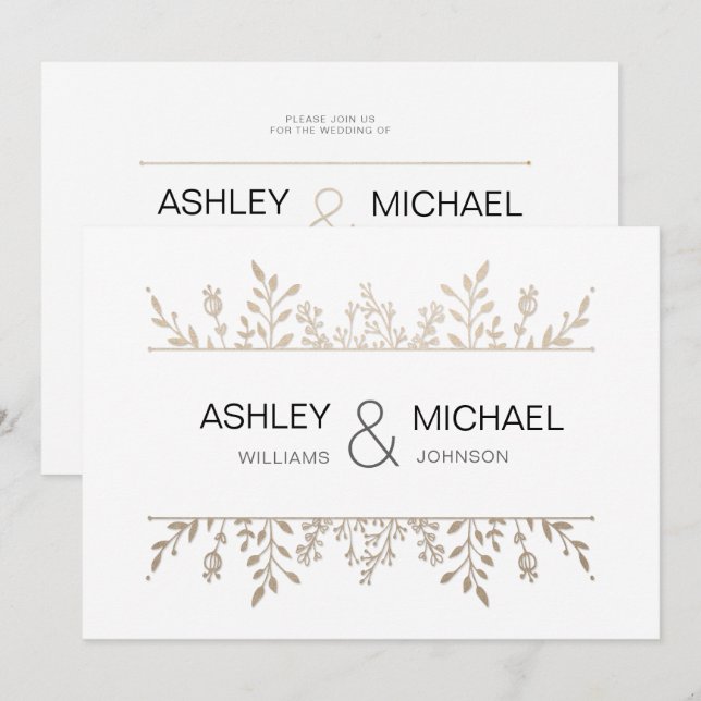 Elegant Delicate Rose Gold Chic Wedding Invitation (Front/Back)