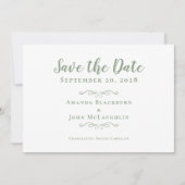 Elegant Delicate Script Romantic Calligraphy Green Save The Date (Front)