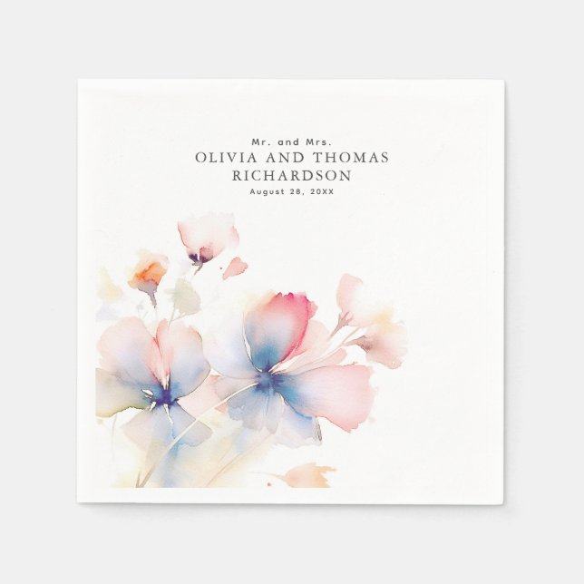 Elegant Delicate Watercolor Flowers Napkins (Front)