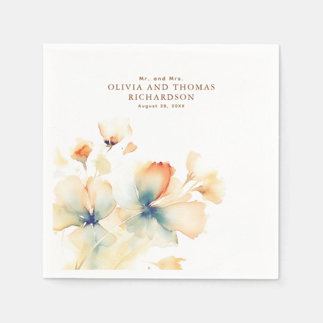 Elegant Delicate Watercolor Flowers Napkins (Front)