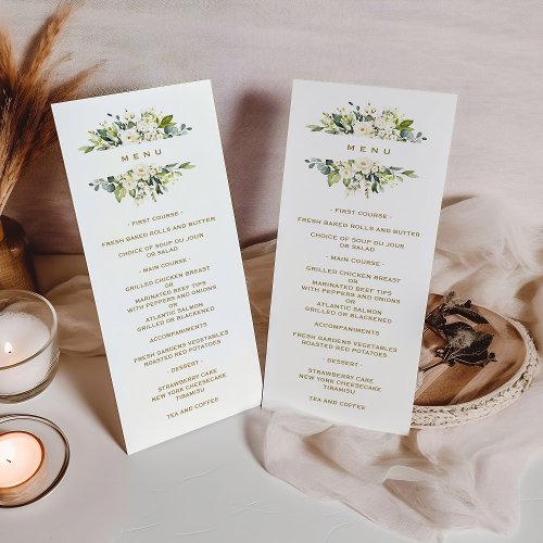 Elegant Delicate Watercolor White Flowers Baptism  Menu