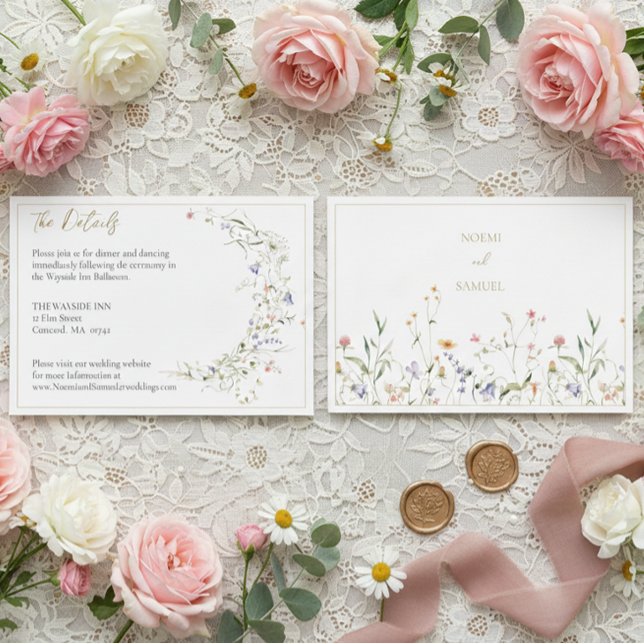 Elegant Delicate Watercolor Wildflower Details Enclosure Card (Creator Uploaded)