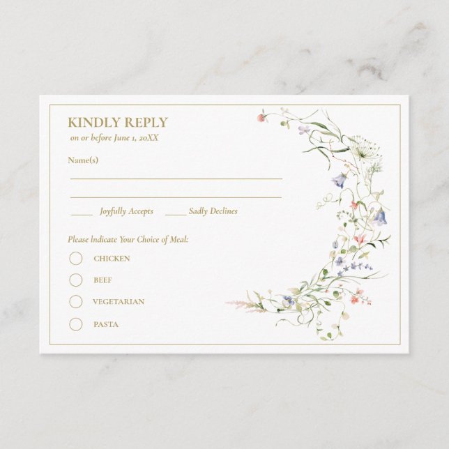 Elegant Delicate Watercolor Wildflower RSVP Enclosure Card (Front)
