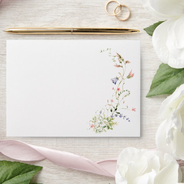 Elegant Delicate Watercolor Wildflower Wedding Envelope (Wedding)