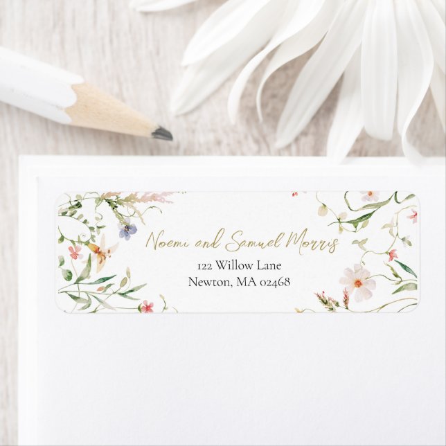 Elegant Delicate Watercolor Wildflower Wedding Label (Insitu)