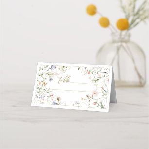 Elegant Delicate Watercolor Wildflower Wedding Place Card