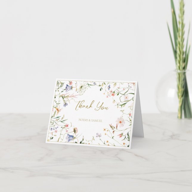 Elegant Delicate Watercolor Wildflower Wedding Thank You Card (Front)