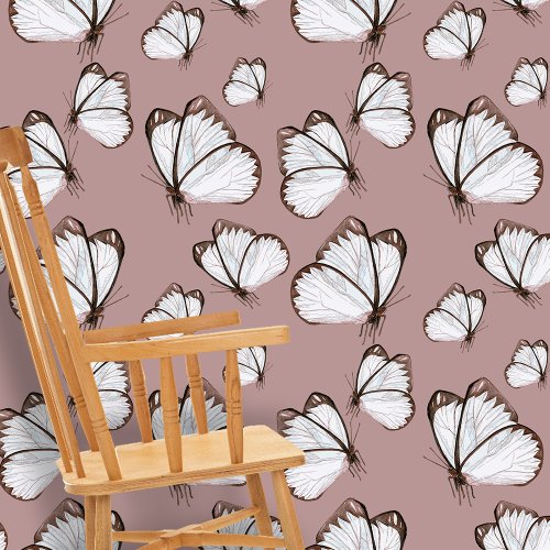 Elegant Delicate White Butterflies on Dusty Rose