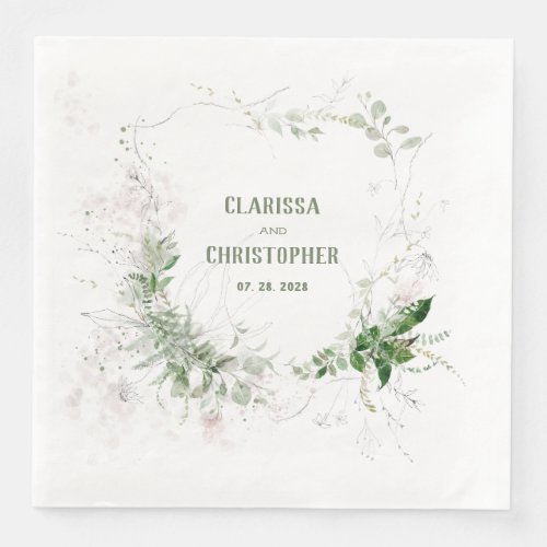 Elegant Delicate Wispy Blush  Greenery Wreath 2 Paper Dinner Napkins