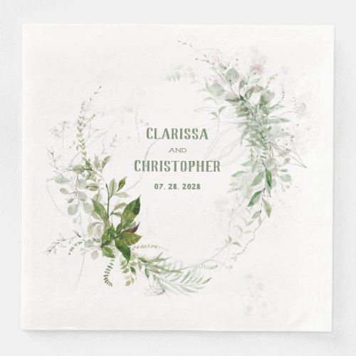 Elegant Delicate Wispy Blush  Greenery Wreath Paper Dinner Napkins