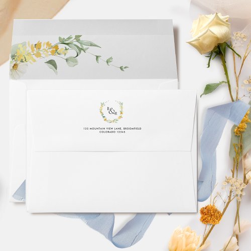 Elegant Delicate Yellow Floral Wedding Envelope