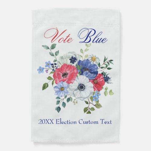 Elegant Democratic VOTE BLUE Floral Garden Flag