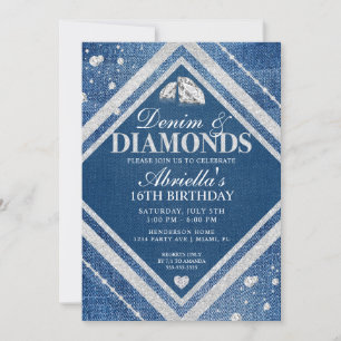 Elegant Denim and Diamonds Birthday Invitation