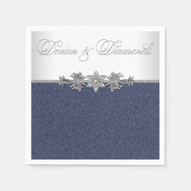 Elegant Denim and Diamonds Paper Napkins (Front)