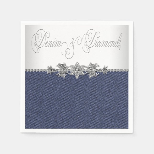 Elegant Denim and Diamonds Paper Napkins (Front)