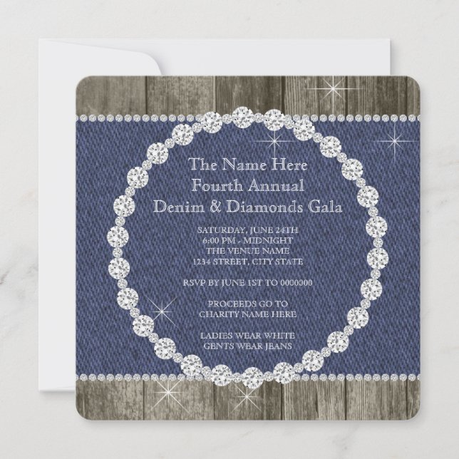 Elegant Denim and Diamonds Party Invitation (Front)