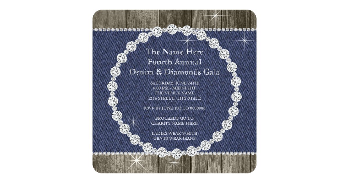 Elegant Denim And Diamonds Party Invitation Zazzle Com