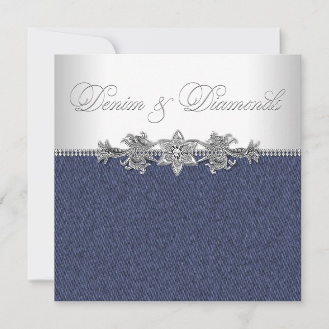 Elegant Denim and Diamonds Party Invitation (Front)