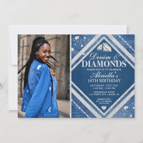Elegant Denim and Diamonds Photo Invitation