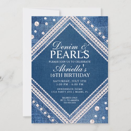 Elegant Denim and Pearls Invitation