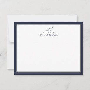 Elegant Denim Blue Monogram Correspondence Note Card