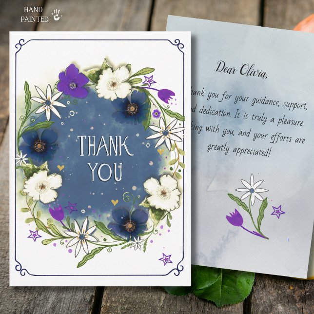 Elegant Denim Blue Watercolor Floral Thank You  Card (Elegant Denim Blue Watercolor Floral Thank You Card)