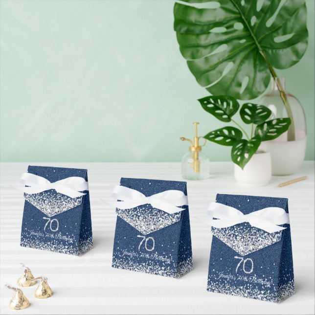 Elegant Denim & Diamonds 70th Birthday Favor Boxes (Multiple)