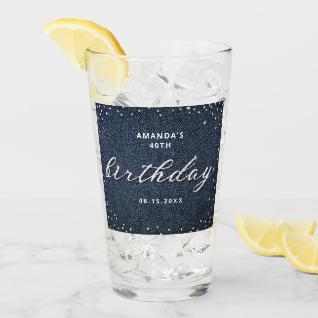 Elegant Denim Diamonds Any Age Birthday Party Chic Glass (Front Ice)