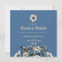 Elegant Denim & Navy Floral Wedding Invite