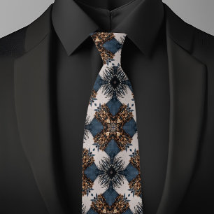 Elegant Denim White and Jeweled X Pattern Neck Tie