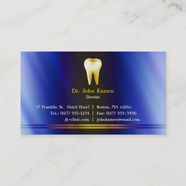 Elegant Dental Blue Gold Business Card (Front)