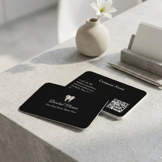 Elegant Dental Clinic Black Dentist QR Code Business Card