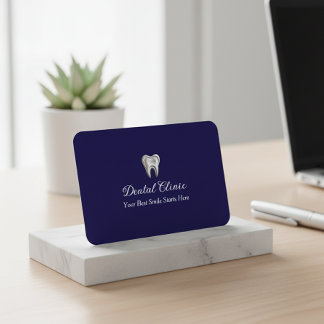 Elegant Dental Clinic Navy Blue Dentist QR Code Business Card