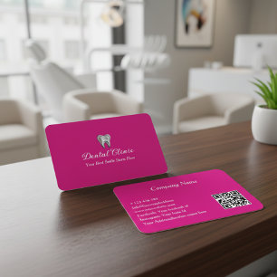 Elegant Dental Clinic Pink Dentist QR Code  Business Card
