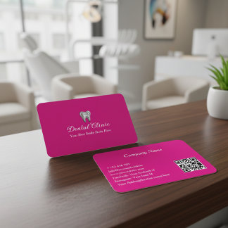 Elegant Dental Clinic Pink Dentist QR Code Business Card
