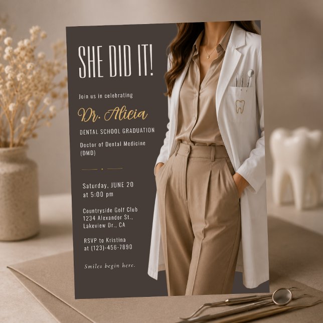 Elegant Dental Graduation Invitation (Luxury dental graduation invitation with elegant mocha tones for future dentists.)