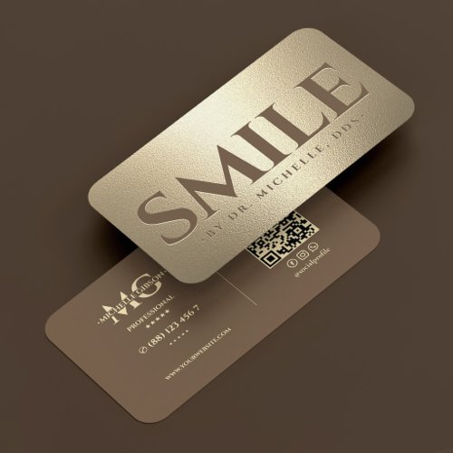Elegant Dentist Dental Cosmetic Brown Faux Gold Business Card