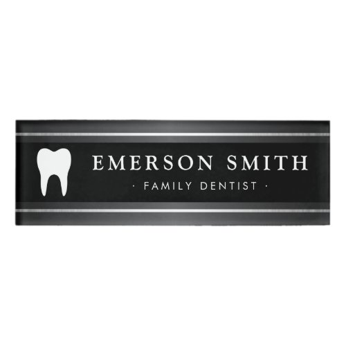 Elegant dentist dental white tooth dark name tag