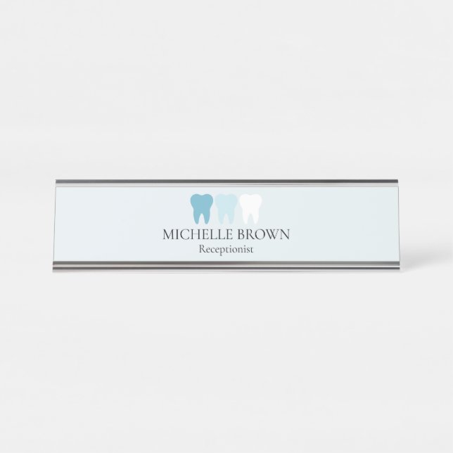 Elegant dentist light blue professional desk name plate (Front)