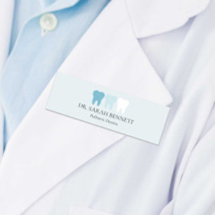 Elegant dentist light blue professional name tag