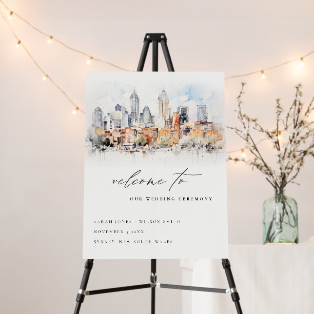 Elegant Denver Colorado Skyline Watercolor Wedding Foam Board (In Situ (Stand))