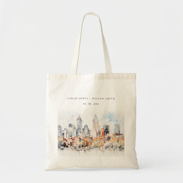 Elegant Denver Colorado Skyline Watercolor Wedding Tote Bag (Front)