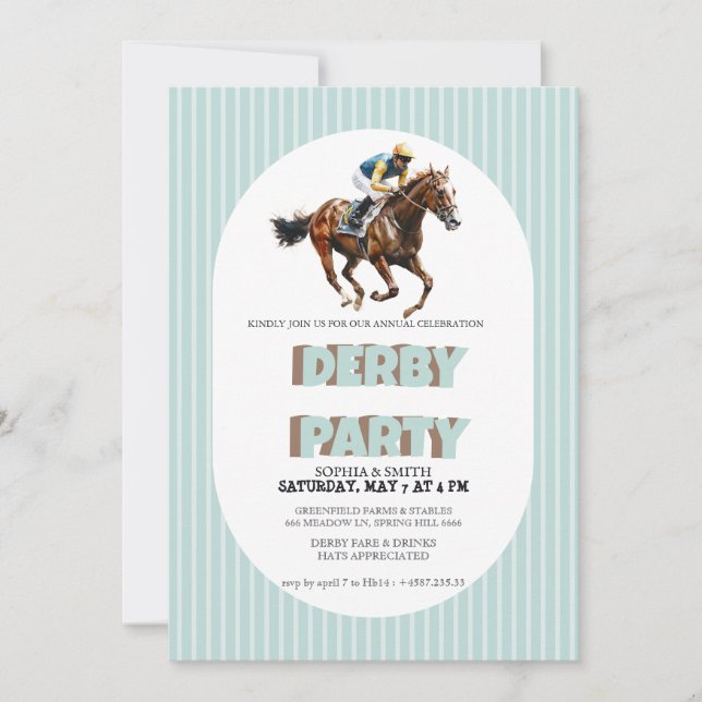 Elegant Derby Party Invitation for Horse Racing Ce (Front)