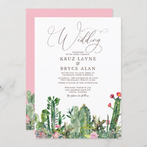 Elegant Desert Cacti Succulents Wedding Invitation