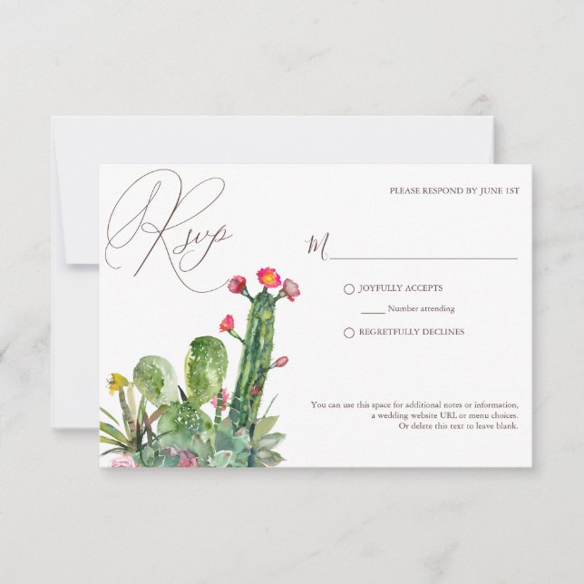 Elegant Desert Cacti Succulents Wedding RSVP Card (Front)
