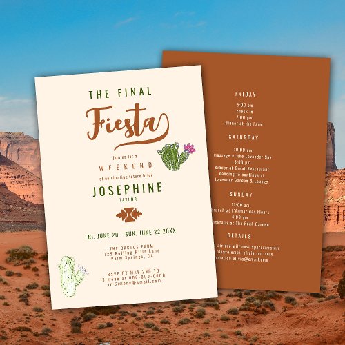 Elegant Desert Cactus Rust Bachelorette Weekend Invitation
