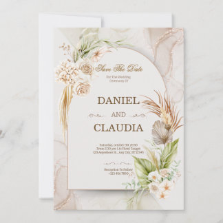 Elegant Desert Chic Pampas & Palm Wedding Invitati Invitation